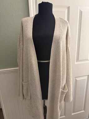 Auden Cream Ribbed Open-Front Cardigan with Pockets